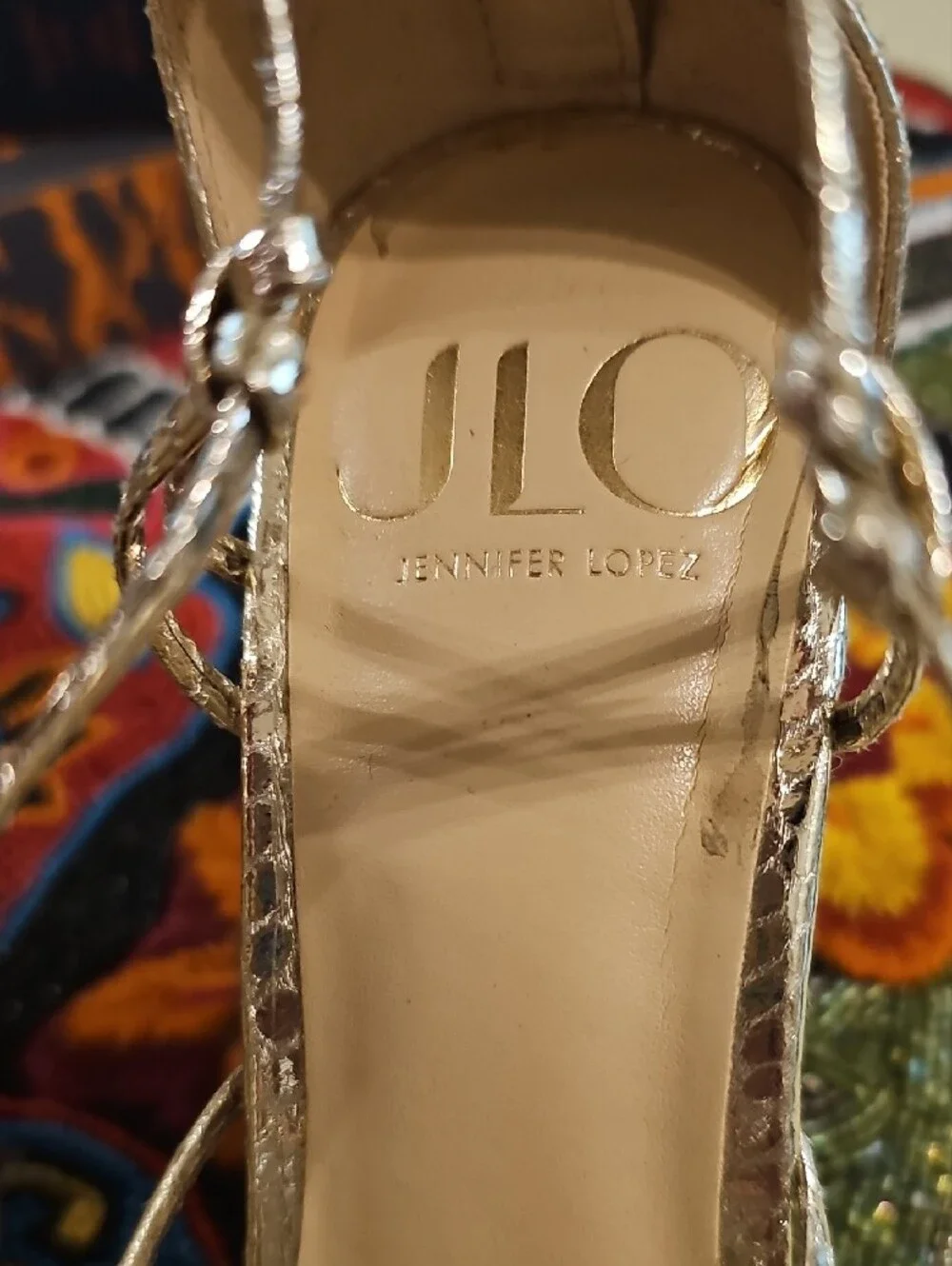 JLo Women's Metallic Gold Lace-Up Espadrille Wedge Sandals In Box